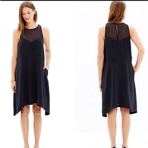 Madewell Parkview Silk Little Black Dress LBD Shark Bite Hem A Line Keyhole Lrg